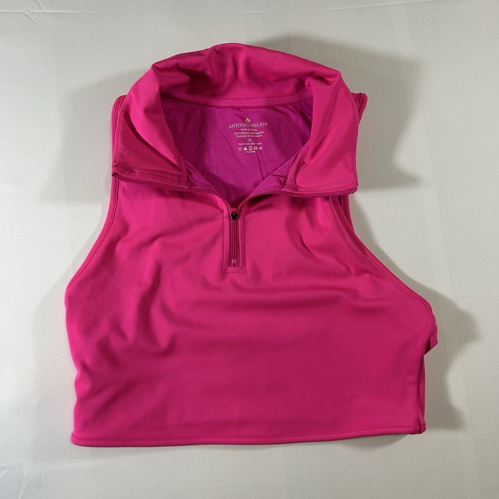 Antonio Melani Hot Pink Med Quarter‎ Zip V-Neck Sports tank Pretty- In-Pink"